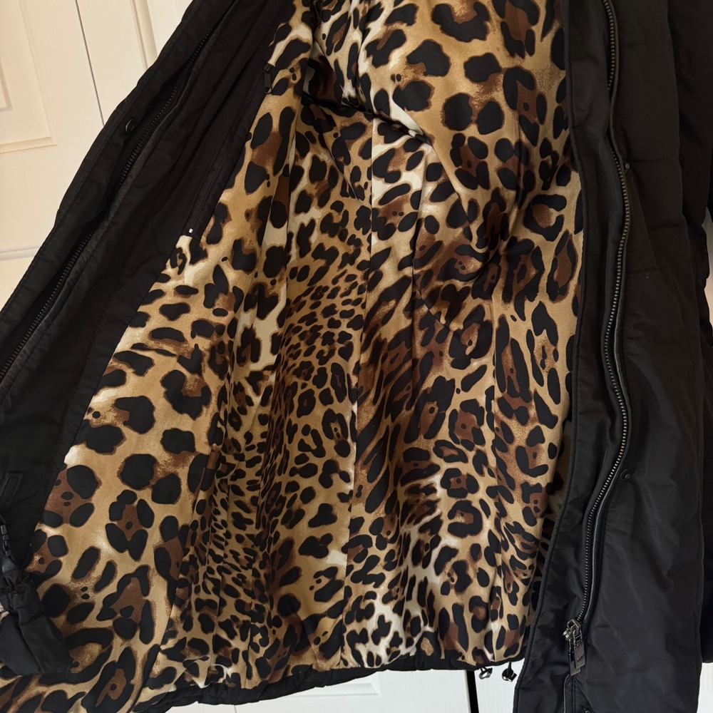 Gorski Apres-Ski Black Quilted Puffer Jacket Leopard Lining Made in Italy Hooded - Picture 4 of 6